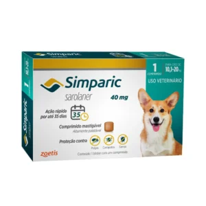 Simparic 40mg (Sarolaner) para Cães de 10,1kg a 20kg - 1 Unidade